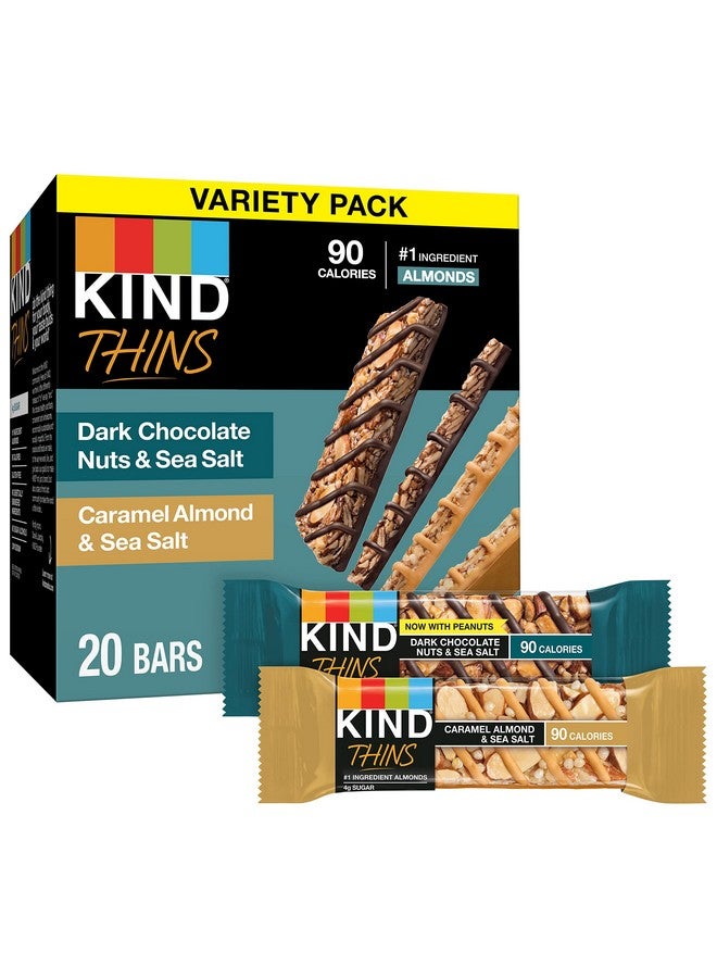 KIND Thins Variety Pack, Dark Chocolate Nuts & Sea Salt, Caramel Almond & Sea Salt, Healthy Snacks, Low Calorie, 20 Count - Image 1