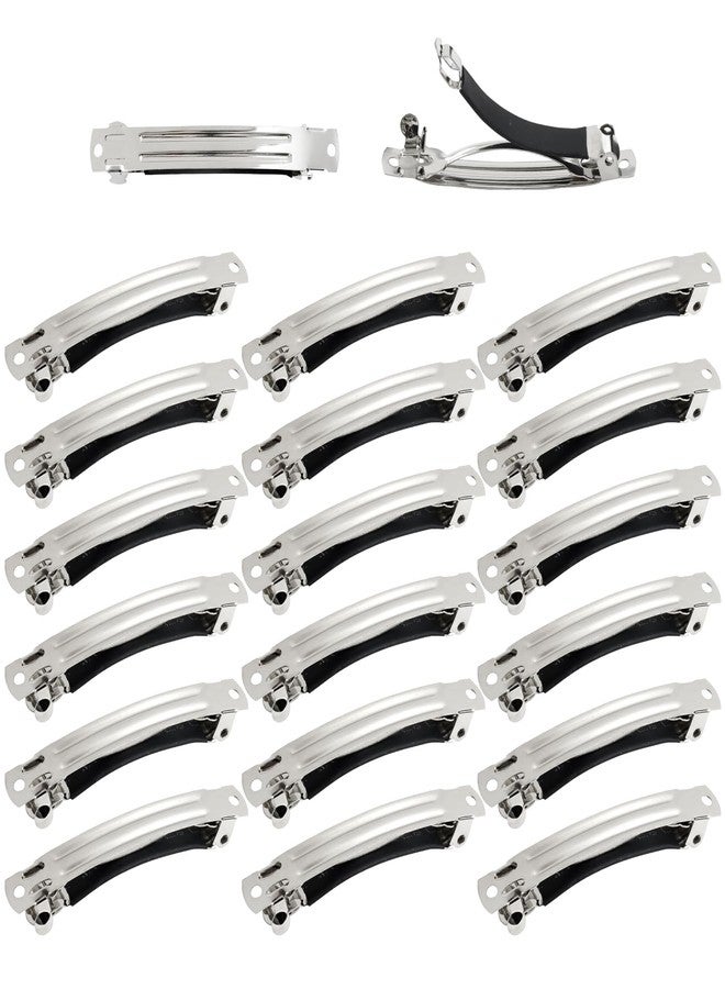 Cinaci 20 Pack 6cm/2.4" Simple Plain Blank DIY Caft Silver Metal French Hair Barrettes with Black Leather Cover Snap Hair Clips Clasps for Women Girls Teens Hair Accessories (2.4 Inch) - Image 1