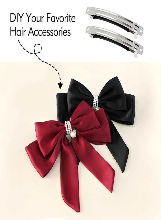 Cinaci 20 Pack 6cm/2.4" Simple Plain Blank DIY Caft Silver Metal French Hair Barrettes with Black Leather Cover Snap Hair Clips Clasps for Women Girls Teens Hair Accessories (2.4 Inch) - Image 2