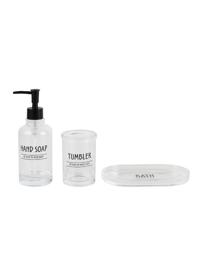 DANUBE HOME Adelyn 3-Pc Glass Minimalistic Bath Set - Clear Lotion Dispenser, Tumbler & Soap Dish - Modern Home Decor for Bathroom - Sleek & Elegant Design - Image 3
