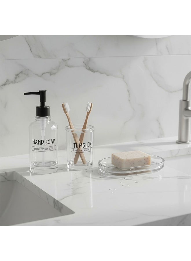 DANUBE HOME مجموعة الحمام الزجاجية المMinimalistic من أديلين 3 قطع - موزع لوشن شفاف، كوب وصحن صابون - ديكور حديث للحمام - تصميم أنيق وجذاب - Image 1