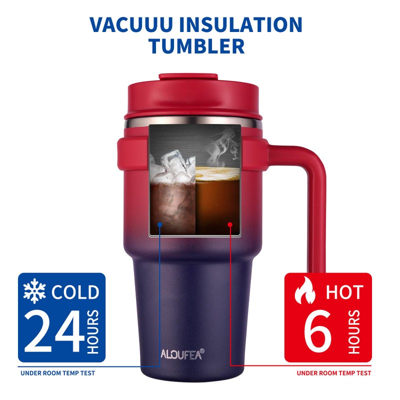ALOUFEA 20 oz Insulated Coffee Mug Tumbler with Handle, Stainless Steel Travel Mug Tumbler with Lid and Straw,Double Wall Vacuum Leak Proof Ice Coffee Thermal Cup, Dark Rainbow - Image 4