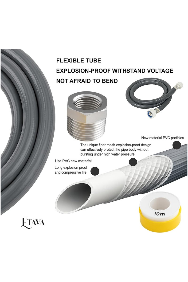 ETAVA Washing Machine Inlet Hose Pipe 3 Meter – Universal Water Supply Connector – Heavy Duty, Leak-Proof & Durable – Flexible PVC Pipe with CP Reducer Bush – Compatible with All Washing Machine Brands - Image 4