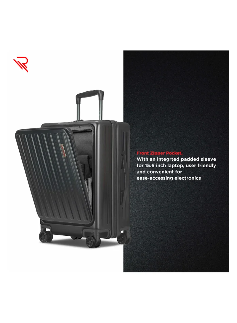 Reflection REFLECTION Premium Quality Business Travel Carry On Hardside Luggage with Front Open Laptop Compartment and 4 Spinner Wheels, Grey, 20 inches