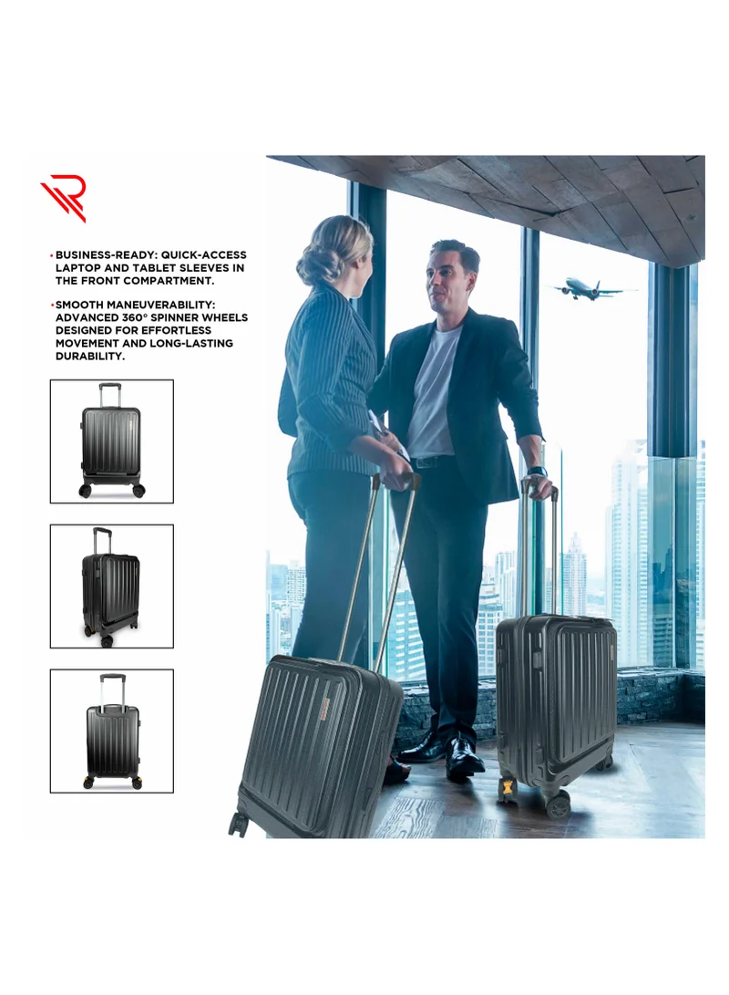 Reflection REFLECTION Premium Quality Business Travel Carry On Hardside Luggage with Front Open Laptop Compartment and 4 Spinner Wheels, Grey, 20 inches