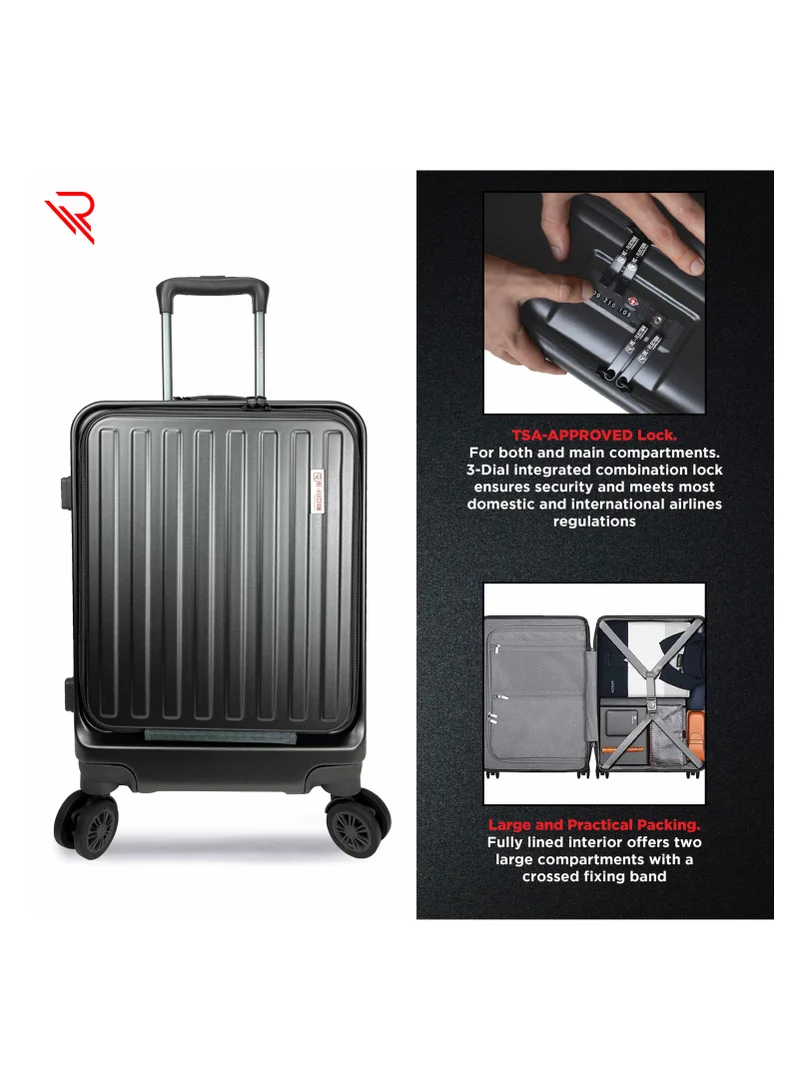 Reflection REFLECTION Premium Quality Business Travel Carry On Hardside Luggage with Front Open Laptop Compartment and 4 Spinner Wheels, Grey, 20 inches