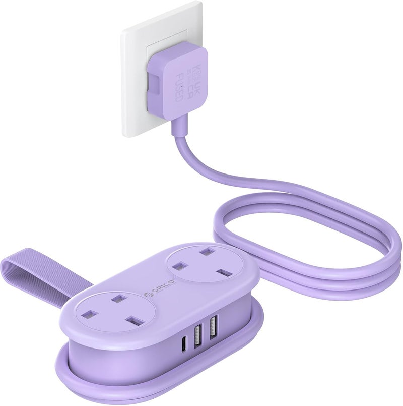 أوريكو مقبس طاقة متعدد للسفر، 2 مقابس 3 منافذ USB (1 USB-C)، 3250 واط 13 أمبير، سلك تمديد مضغوط وقابل للف لأساسيات السفر للفنادق معتمد للرحلات البحرية - AP3 - Image 1