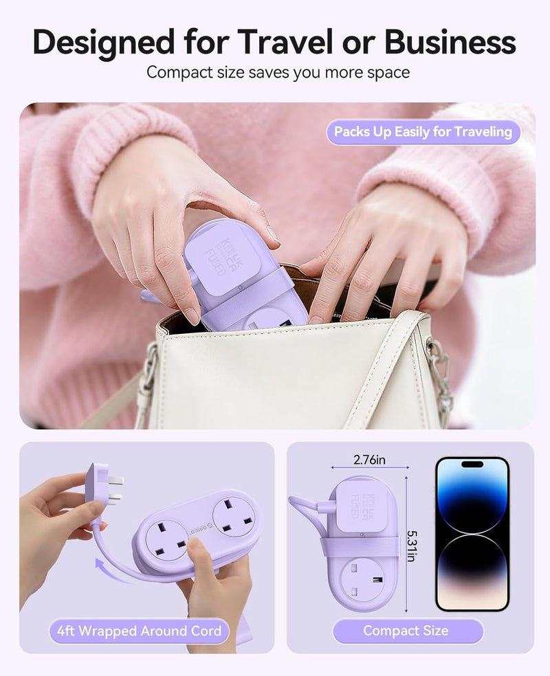 أوريكو مقبس طاقة متعدد للسفر، 2 مقابس 3 منافذ USB (1 USB-C)، 3250 واط 13 أمبير، سلك تمديد مضغوط وقابل للف لأساسيات السفر للفنادق معتمد للرحلات البحرية - AP3 - Image 2