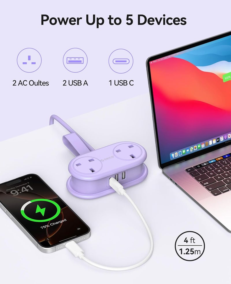أوريكو مقبس طاقة متعدد للسفر، 2 مقابس 3 منافذ USB (1 USB-C)، 3250 واط 13 أمبير، سلك تمديد مضغوط وقابل للف لأساسيات السفر للفنادق معتمد للرحلات البحرية - AP3 - Image 3