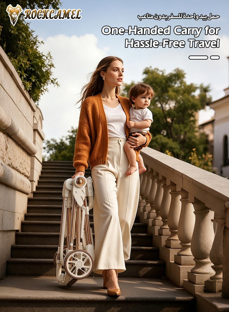 ROCKCAMEL Stylish Travel Baby Stroller, Reversible & Easy Foldable Baby Pushchair, Premium Aluminum Alloy Frame, Portable Lightweight Stroller For Outdoor Travel, Equipped With Widened Seat And Large Sun Canopy, White And Green - Image 3