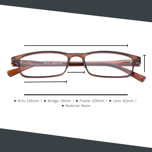 AEC Core Unisex Reading Glasses | Full Rim Rectangular Fibre Frame | Lightweight Eyewear | Includes Soft Sleeve Case (Brown, +3.00) - Image 3