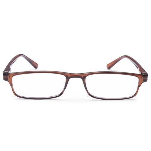 AEC Core Unisex Reading Glasses | Full Rim Rectangular Fibre Frame | Lightweight Eyewear | Includes Soft Sleeve Case (Brown, +3.00) - Image 4