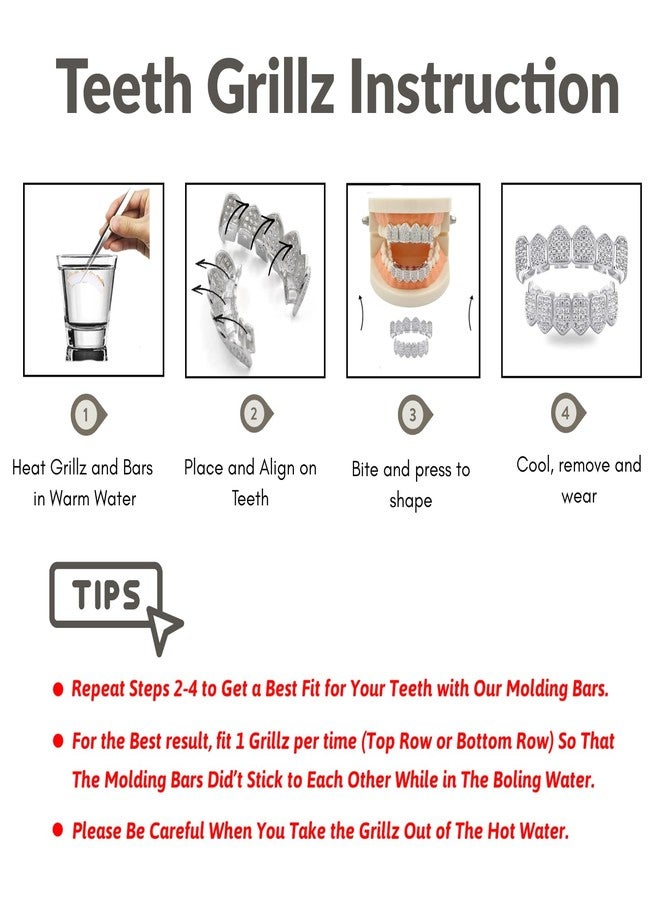 TOPGRILLZ Diamond Grillz for Women Iced Grills for Your Teeth for Men Silver Grillz for Teeth Micro Pave 6 Fang 18K Gold Plated Rapper Costume Teeth Hip Hop Accessory Jewelry (Silver) - Image 5