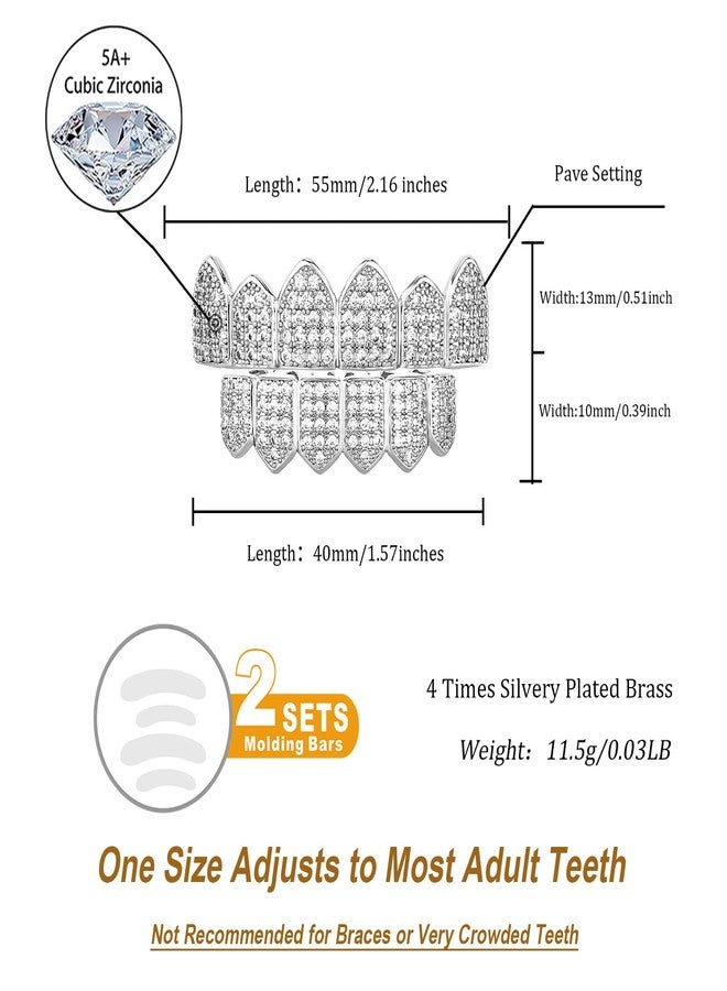 TOPGRILLZ Diamond Grillz for Women Iced Grills for Your Teeth for Men Silver Grillz for Teeth Micro Pave 6 Fang 18K Gold Plated Rapper Costume Teeth Hip Hop Accessory Jewelry (Silver) - Image 2