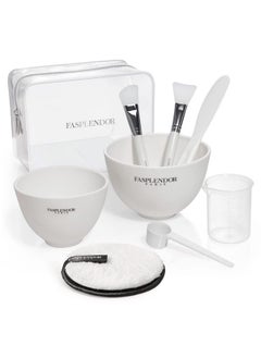 Fasplendor Face Mask Mixing Bowl Set with Silicone Facial Bowls, Brushes, Spatula, Measuring Cup + Scoop, Reusable Makeup Pad, Stylish Makeup Bag, 8 in 1 Esthetician Tool Kit, SPA Quality  - Image 1