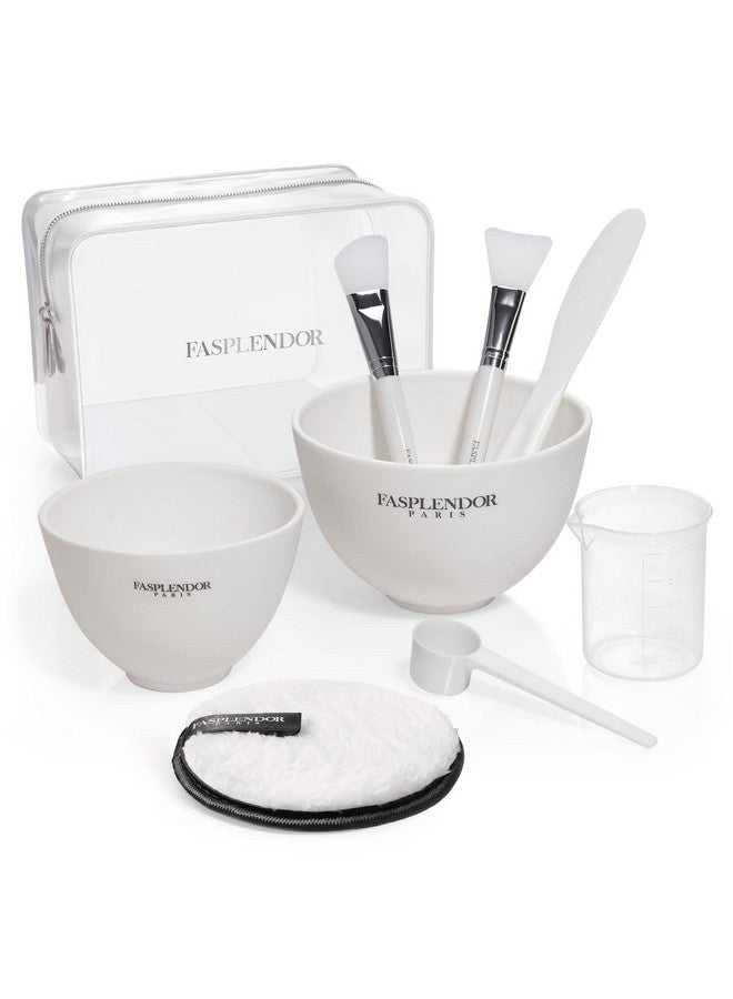 Fasplendor Face Mask Mixing Bowl Set with Silicone Facial Bowls, Brushes, Spatula, Measuring Cup + Scoop, Reusable Makeup Pad, Stylish Makeup Bag, 8 in 1 Esthetician Tool Kit, SPA Quality  - Image 1