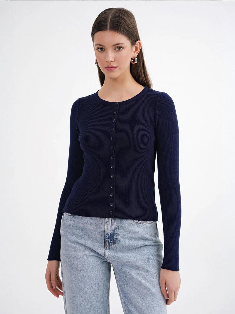Mixray Buttoned Slim Fit Ribbed Knit Cardigan - Image 3