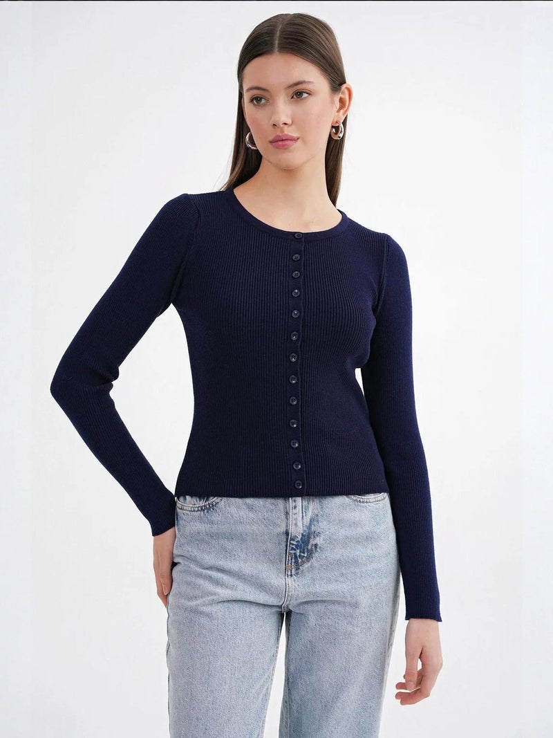 Mixray Buttoned Slim Fit Ribbed Knit Cardigan - Image 4