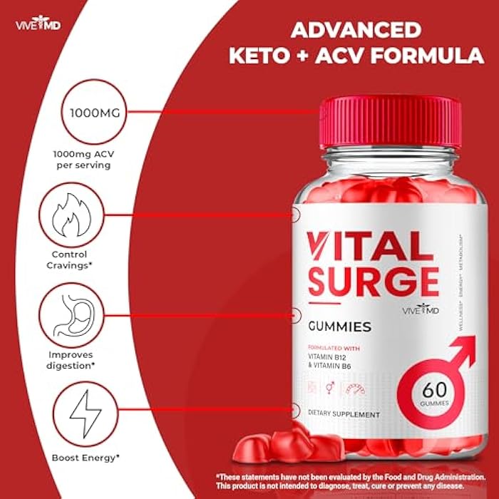 VIVE MD Vital Surge ACV Gummies, Vital Surge Advanced 1000MG Apple Cider Vinegar Gummys, VitalSurge - Maximum Strength, Keto + ACV and Vitamin B12, VitalSurge ACV Keto All Natural Formula Reviews (3 Pack) - Image 5