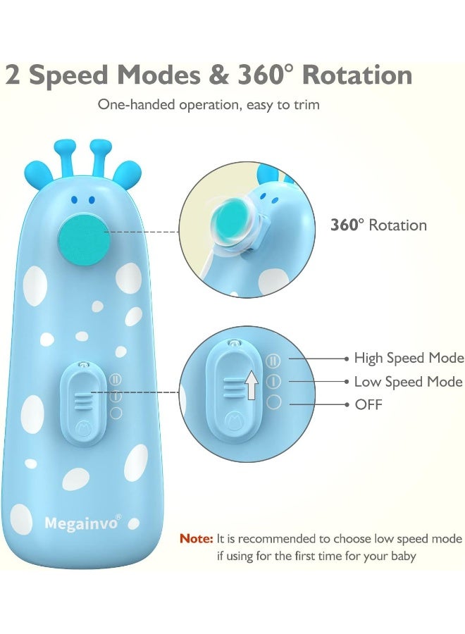 Megainvo Baby Nail Trimmer Electric Baby Nail File Safe Baby Nail Clippers with Light 10 Grinding Heads Quiet Baby Nail Polish Grooming Kit for Newborn Infant Toddler Toes Fingernails Care - Blue - Image 4