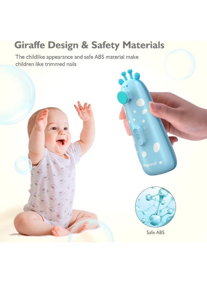 Megainvo Baby Nail Trimmer Electric Baby Nail File Safe Baby Nail Clippers with Light 10 Grinding Heads Quiet Baby Nail Polish Grooming Kit for Newborn Infant Toddler Toes Fingernails Care - Blue - Image 5