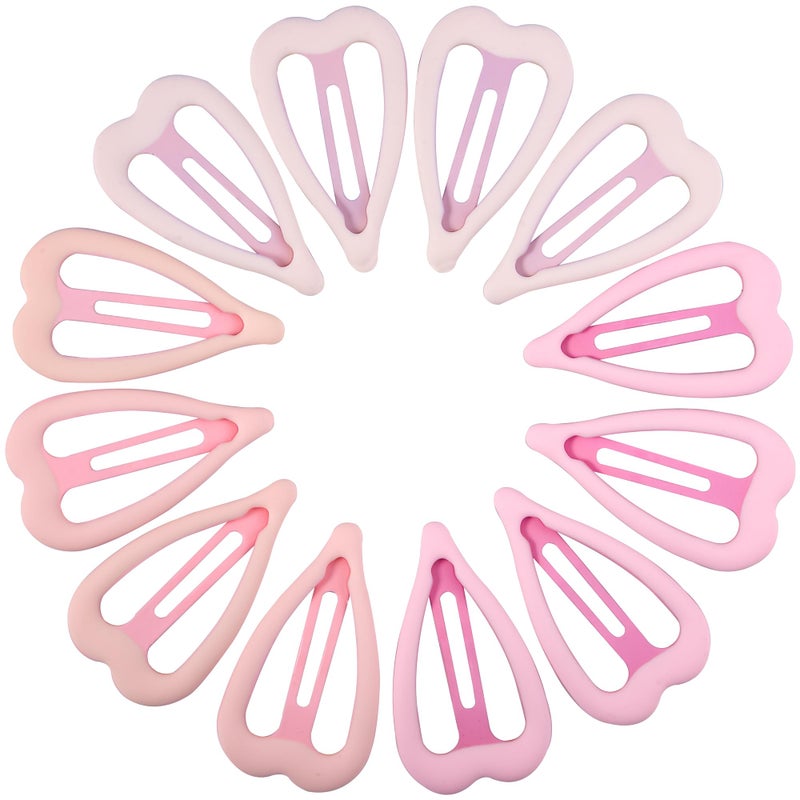 Cptots 12 PCS Metal Snap Hair Clips Heart Shape Barrettes for Women Non Slip Accessories For Thick and Thin Fine Hair,Pink,1.9 x 1.1 Inches. - Image 1