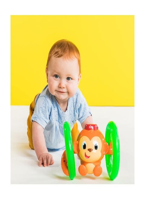 Bright Starts Roll & Glow Monkey Crawling Baby Toy with Lights and Sounds for 6 Months and up