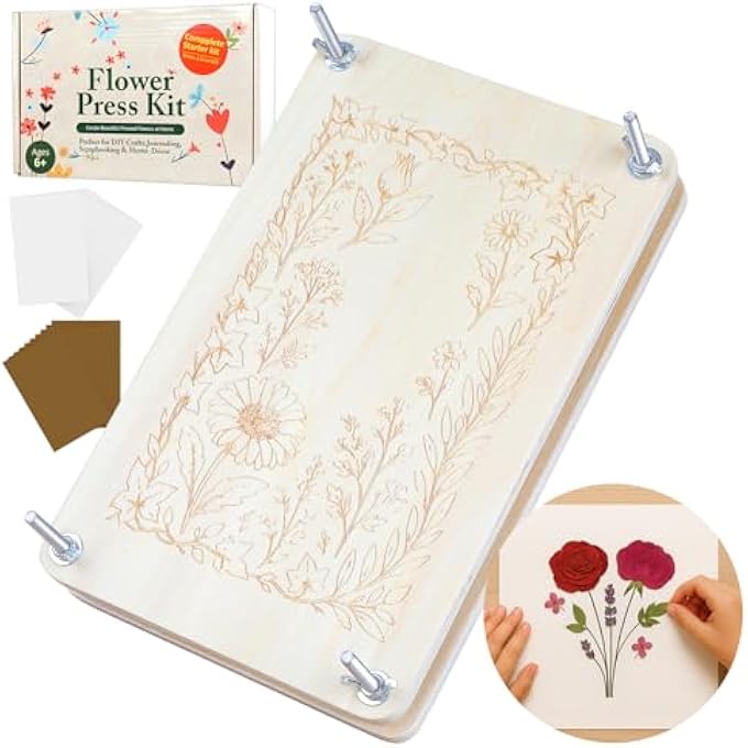 FLOWER PRESS SET WOODEN PRESS FOR PLANTS 28 X 18 CM, DIY CRAFT KIT FOR PRESSING AND DRYING FLOWERS AND PLANTS, REUSABLE CRAFT KIT FOR ADULTS AND CHILDREN FOR NATURE LOVERS - Image 1
