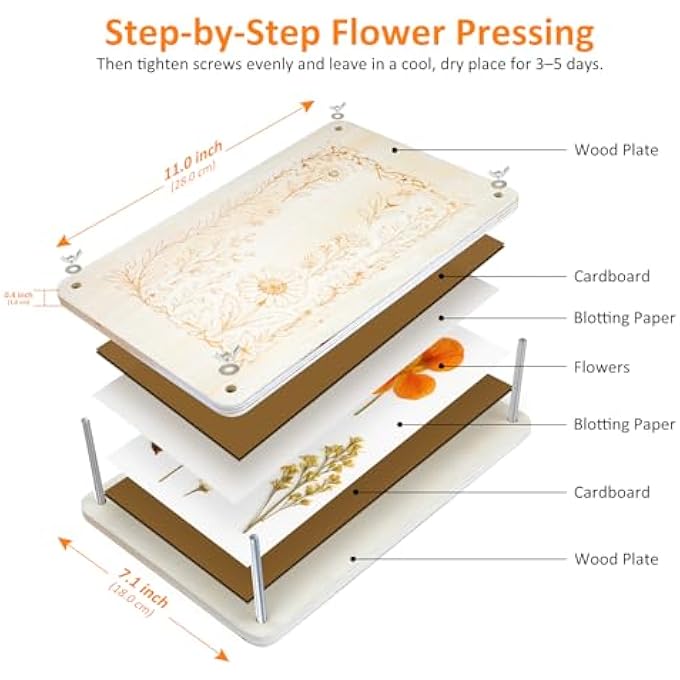 FLOWER PRESS SET WOODEN PRESS FOR PLANTS 28 X 18 CM, DIY CRAFT KIT FOR PRESSING AND DRYING FLOWERS AND PLANTS, REUSABLE CRAFT KIT FOR ADULTS AND CHILDREN FOR NATURE LOVERS - Image 3