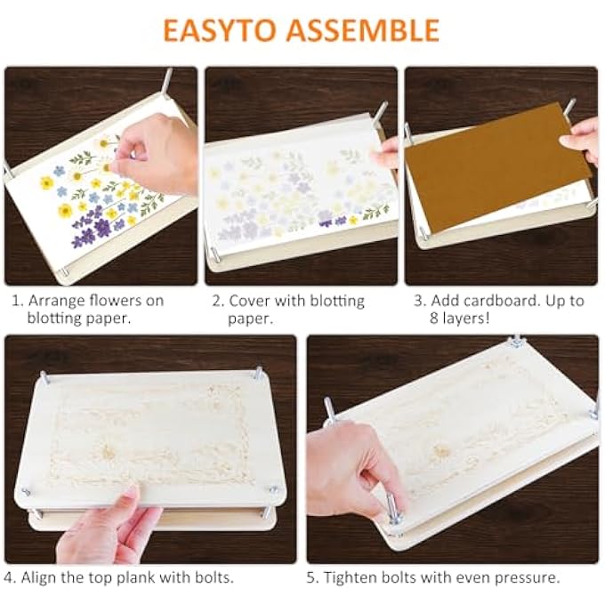 FLOWER PRESS SET WOODEN PRESS FOR PLANTS 28 X 18 CM, DIY CRAFT KIT FOR PRESSING AND DRYING FLOWERS AND PLANTS, REUSABLE CRAFT KIT FOR ADULTS AND CHILDREN FOR NATURE LOVERS - Image 4