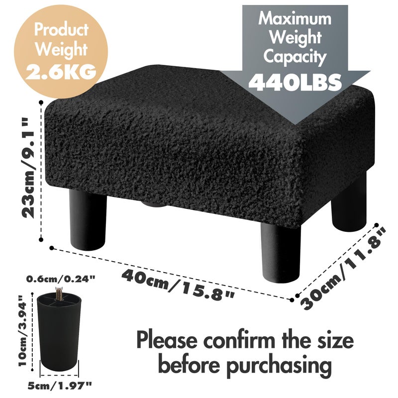 BRIAN & DANY Small Foot Stool Ottoman, Footstool with Legs, Teddy Velvet Foot Rest for Living Room, Bedroom and Office, Black - Image 5