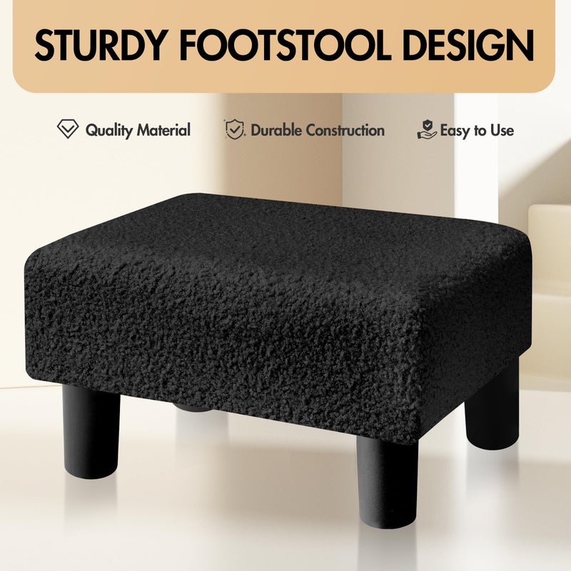BRIAN & DANY Small Foot Stool Ottoman, Footstool with Legs, Teddy Velvet Foot Rest for Living Room, Bedroom and Office, Black - Image 4