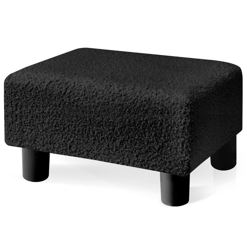 BRIAN & DANY Small Foot Stool Ottoman, Footstool with Legs, Teddy Velvet Foot Rest for Living Room, Bedroom and Office, Black - Image 1
