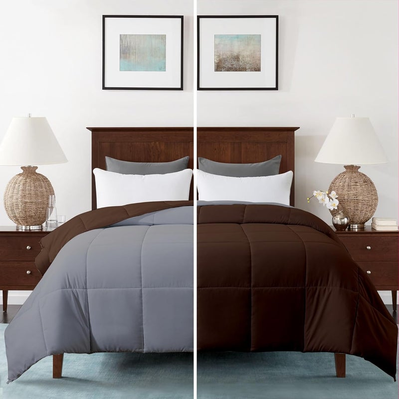 Razzai MammaYo Razzai Restful Sleep Microfiber Summer Season Ac Reversible Comforter 120GSM 90 x 90 Inches228cm x 228cm Queen Size ComforterSilverChocolate Brown TC 400 
