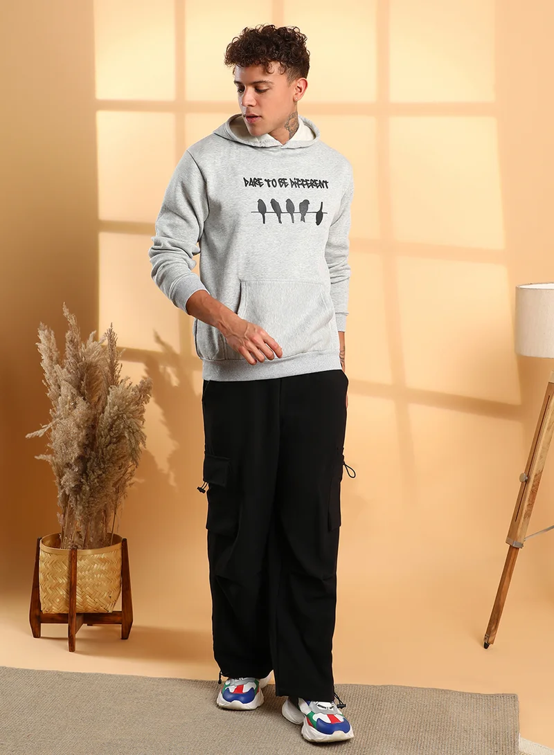 كامبوس سوترا Men's Light Grey Dare To Be Different Hoodie With Kangaroo Pocket