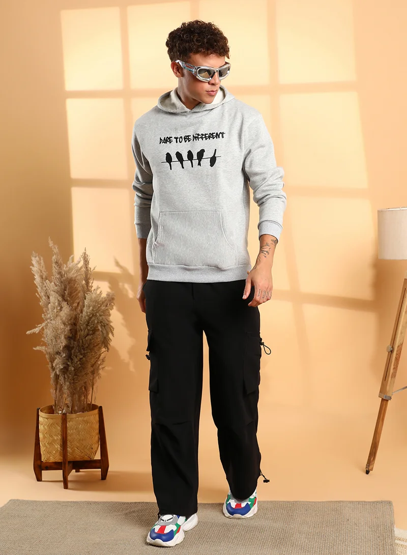 كامبوس سوترا Men's Light Grey Dare To Be Different Hoodie With Kangaroo Pocket