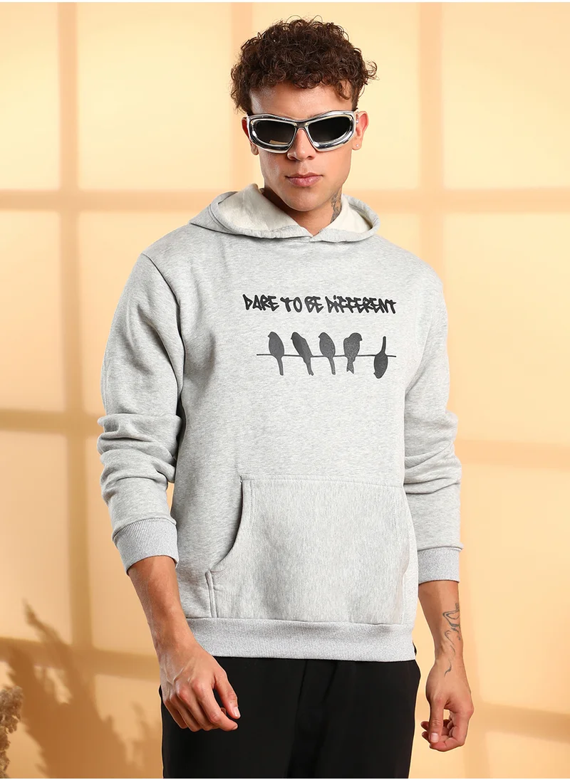 كامبوس سوترا Men's Light Grey Dare To Be Different Hoodie With Kangaroo Pocket