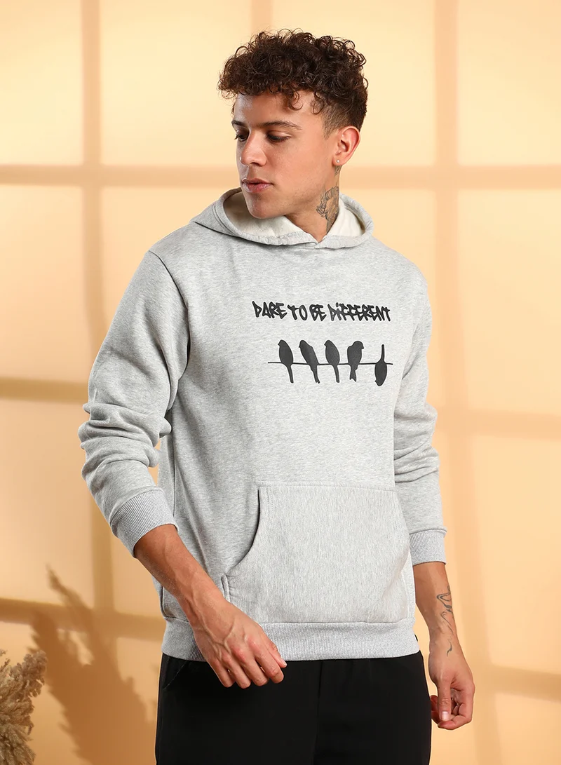 كامبوس سوترا Men's Light Grey Dare To Be Different Hoodie With Kangaroo Pocket
