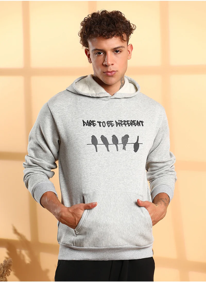 كامبوس سوترا Men's Light Grey Dare To Be Different Hoodie With Kangaroo Pocket