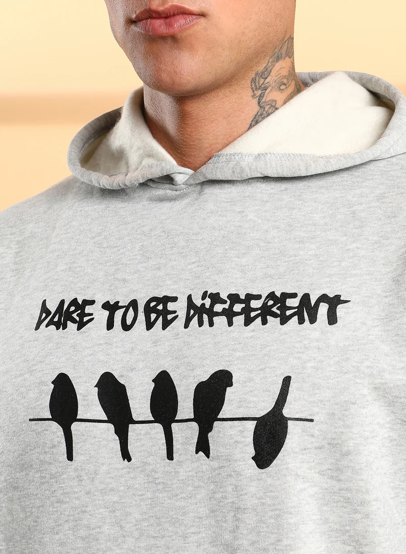 كامبوس سوترا Men's Light Grey Dare To Be Different Hoodie With Kangaroo Pocket