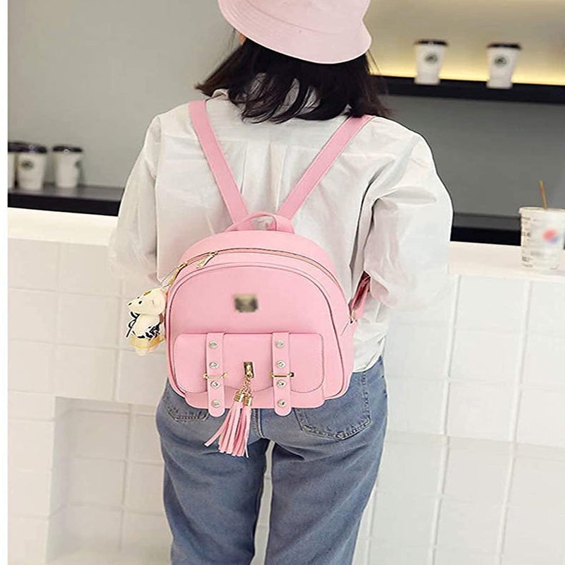 Floky Fashion Girls 3-PCS Fashion Cute Mini Leather Backpack sling & pouch set for Women - Image 3