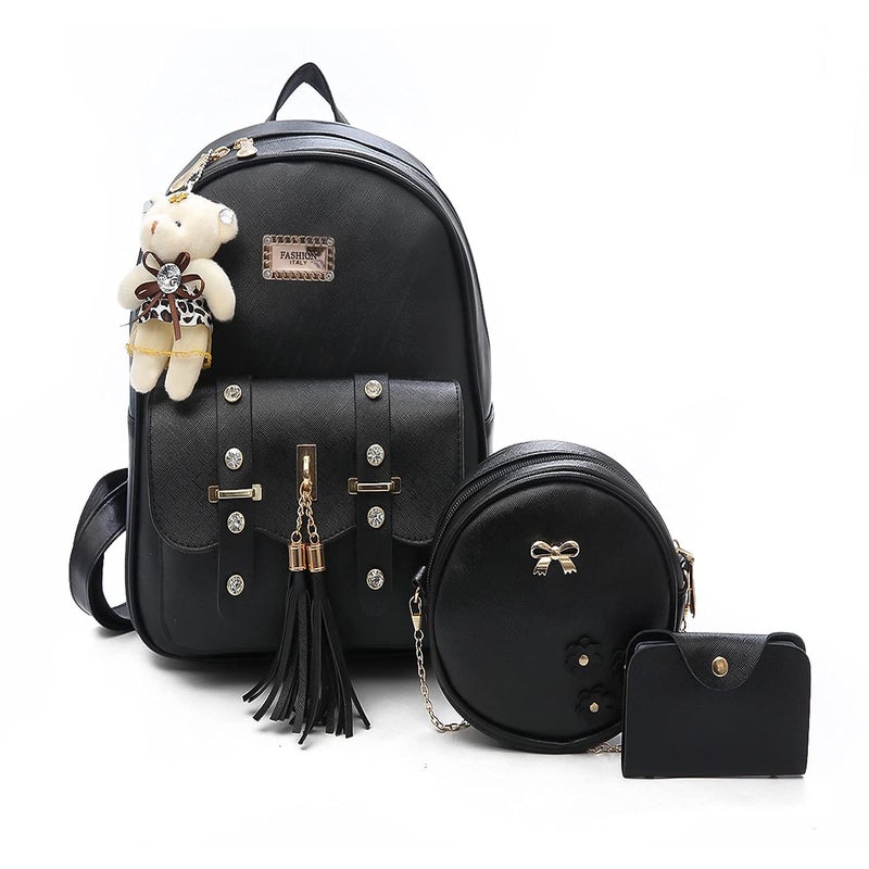 Floky Fashion Girls 3-PCS Fashion Cute Mini Leather Backpack sling & pouch set for Women - Image 1