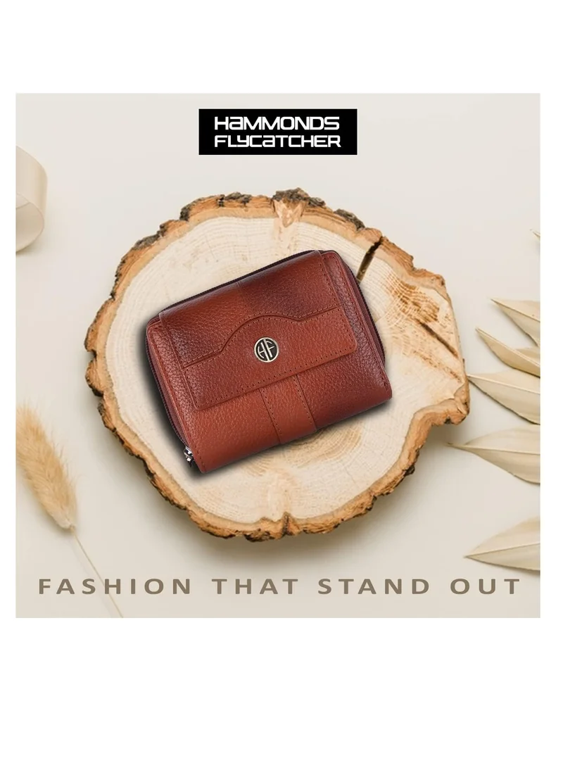 HAMMONDS FLYCATCHER Wallet for Women - Leather Ladies Wallet - Tan - 14 Card Slots - RFID Protection - 3 ID Card Slots - Women's Wallet - Button Closure -Hand Wallet - Daily Use, Money Purse | D7N1