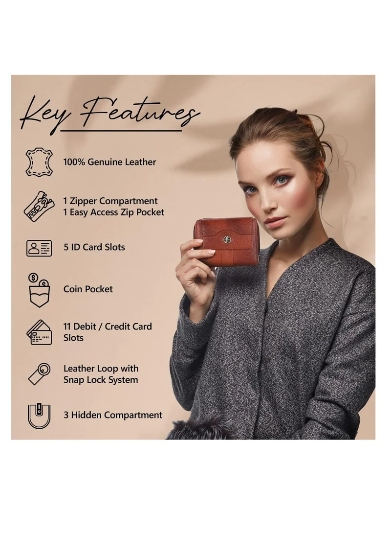 Hammonds Flycatcher  Wallet for Women - Leather Ladies Wallet - Tan - 14 Card Slots - RFID Protection - 3 ID Card Slots - Women's Wallet - Button Closure -Hand Wallet - Daily Use, Money Purse | D7N1  | Best Price UAE