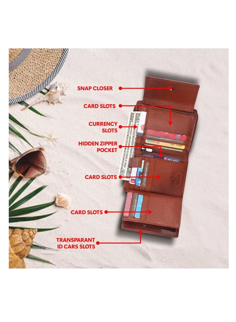 Hammonds Flycatcher  Wallet for Women - Leather Ladies Wallet - Tan - 14 Card Slots - RFID Protection - 3 ID Card Slots - Women's Wallet - Button Closure -Hand Wallet - Daily Use, Money Purse | D7N1  | Best Price UAE