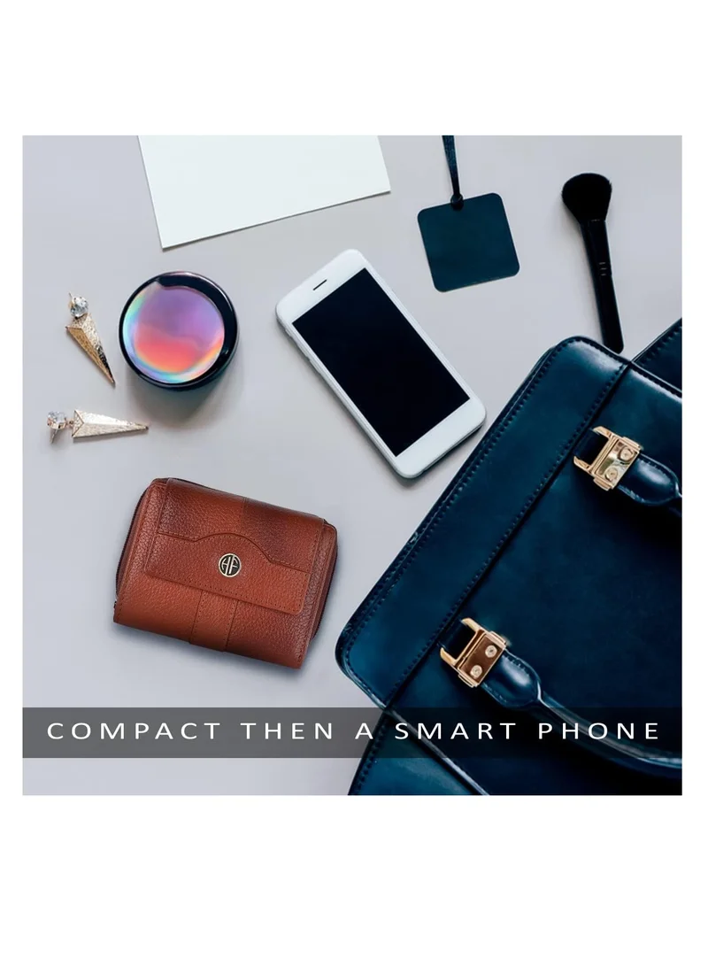 Hammonds Flycatcher  Wallet for Women - Leather Ladies Wallet - Tan - 14 Card Slots - RFID Protection - 3 ID Card Slots - Women's Wallet - Button Closure -Hand Wallet - Daily Use, Money Purse | D7N1  | Best Price UAE