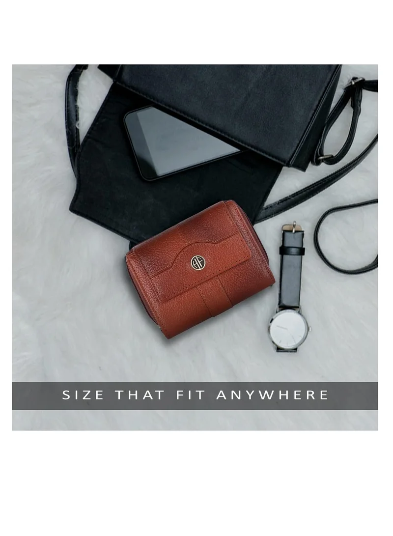 Hammonds Flycatcher  Wallet for Women - Leather Ladies Wallet - Tan - 14 Card Slots - RFID Protection - 3 ID Card Slots - Women's Wallet - Button Closure -Hand Wallet - Daily Use, Money Purse | D7N1  | Best Price UAE