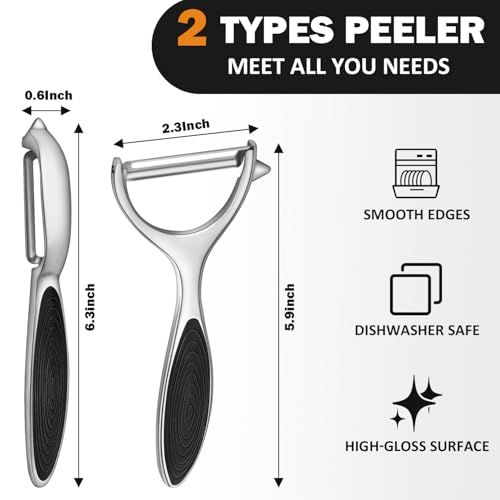 TACGEA Vegetable Peeler for Kitchen, Potato Peelers for Fruit Straight Blade, Durable Non-Slip Handle, Set of 2 - Image 2