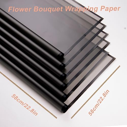 VOWOVOSDAY 20 Pcs Black border Flower Wrapping Paper,Waterproof Valentine's Day Bouquet Wrapping Paper 23x23Inch Used for DIY Crafts, Gift Packaging, Flower Shop Bouquet Packaging (20, Black) - Image 3