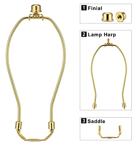 Qc Brass 8 Inch Lamp Harp - 2 Set, Detachable Shade Holder for Table & Floor Lamps, Heavy Duty Bracket with Standard Saddle & Finial - Image 2